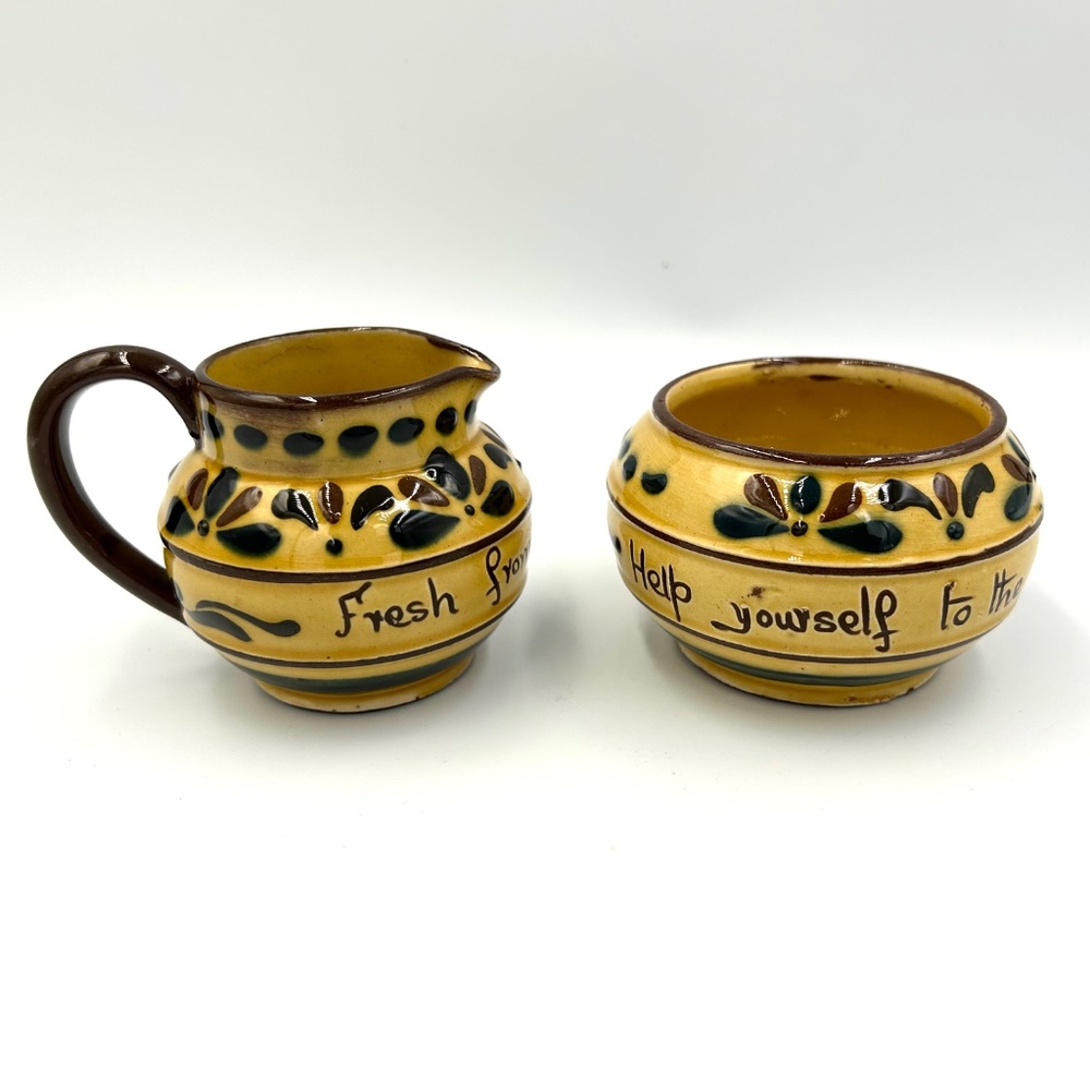 Antique Aller Vale Mottoware Cream and Sugar Set: Torquay Devon Pottery